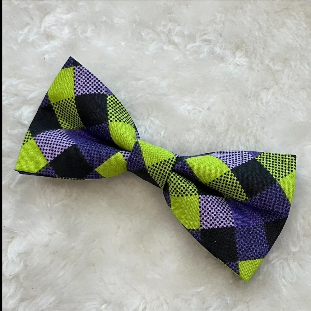 Pet Bowtie Green, Purple, & Black Plaid